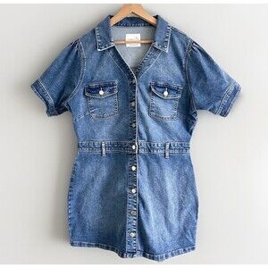 Celebrity Pink Denim Dress Juniors Size XXL Stretch Button Up Medium Wash Blue